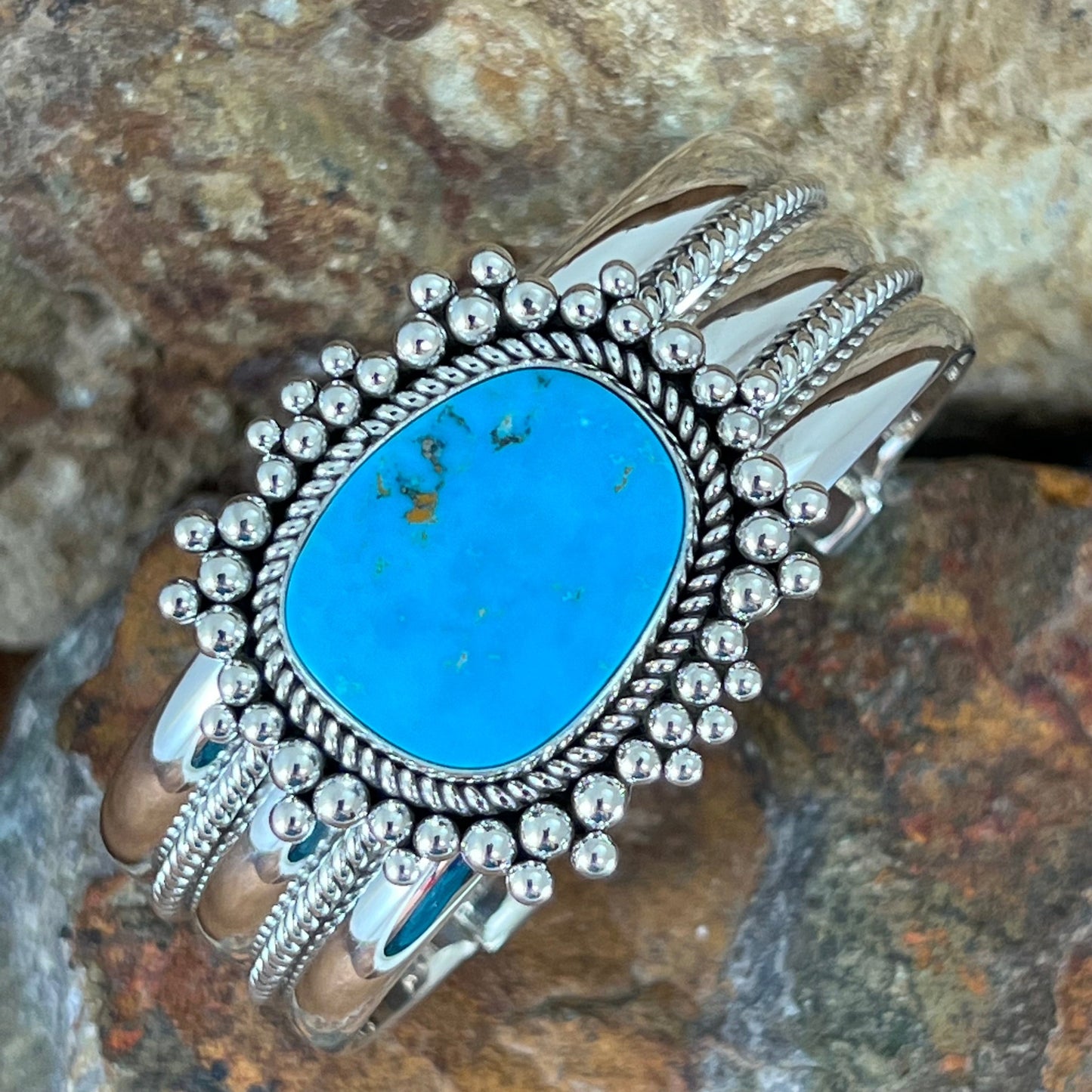 Morenci Turquoise Sterling Silver Bracelet by Artie Yellowhorse