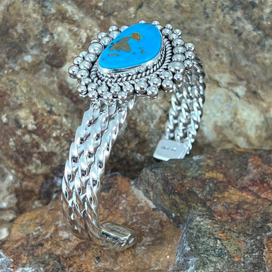 Morenci Turquoise Sterling Silver Bracelet by Artie Yellowhorse