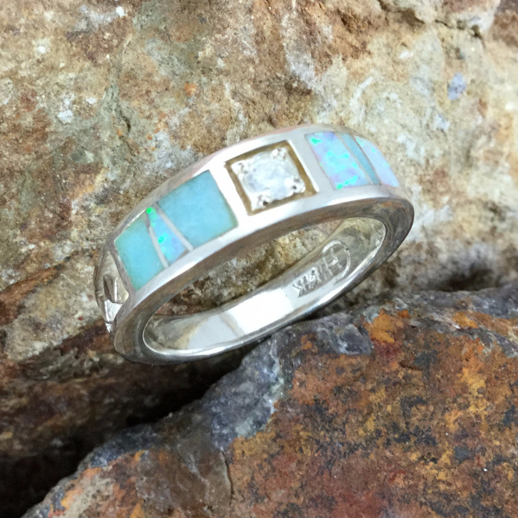 Amazing Light Inlaid Sterling Silver Ring