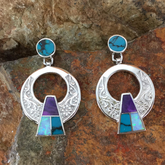 David Rosales Shalako Inlaid Sterling Silver Earrings