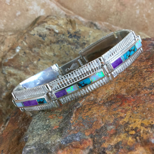 David Rosales Shalako Inlaid Sterling Silver Link Bracelet