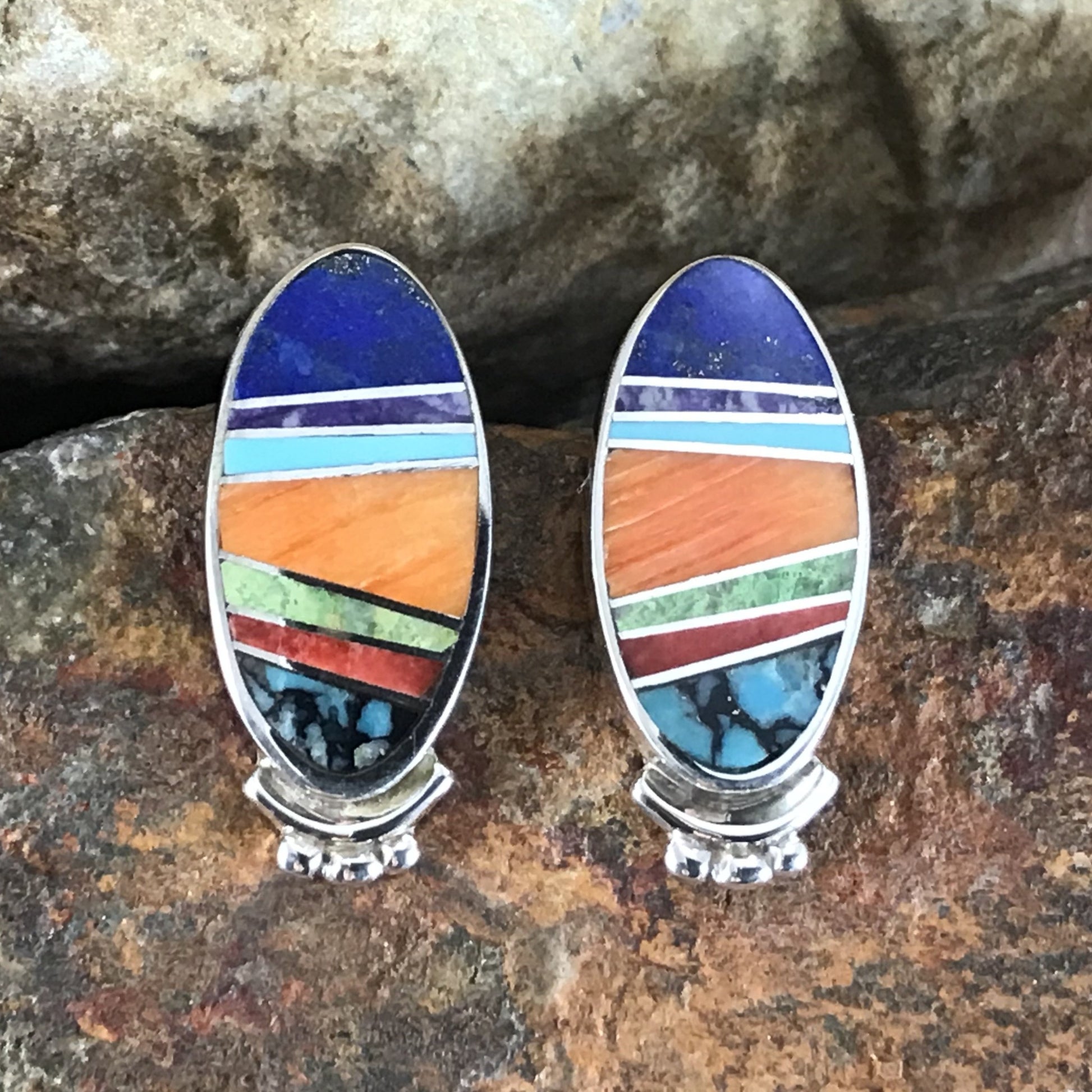 David Rosales Indian Summer Inlaid Sterling Silver Earrings