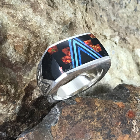 David Rosales Red Moon Fancy Inlaid Sterling Silver Ring