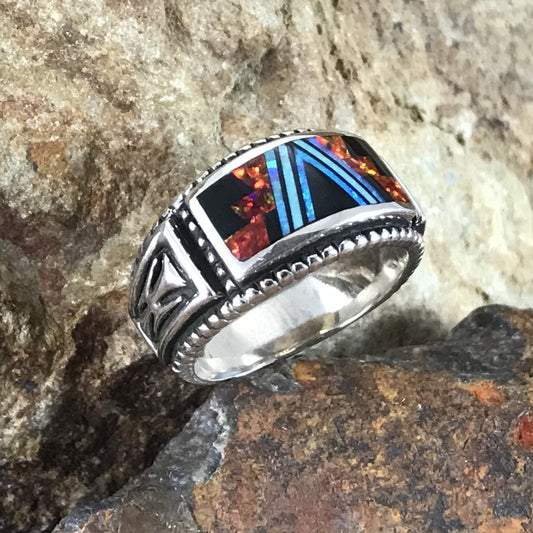 David Rosales Red Moon Fancy Inlaid Sterling Silver Ring