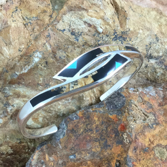 David Rosales Turquoise Creek Inlaid Sterling Silver Bracelet