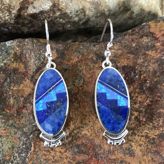 David Rosales Blue Sky Fancy Inlaid Sterling Silver Earrings