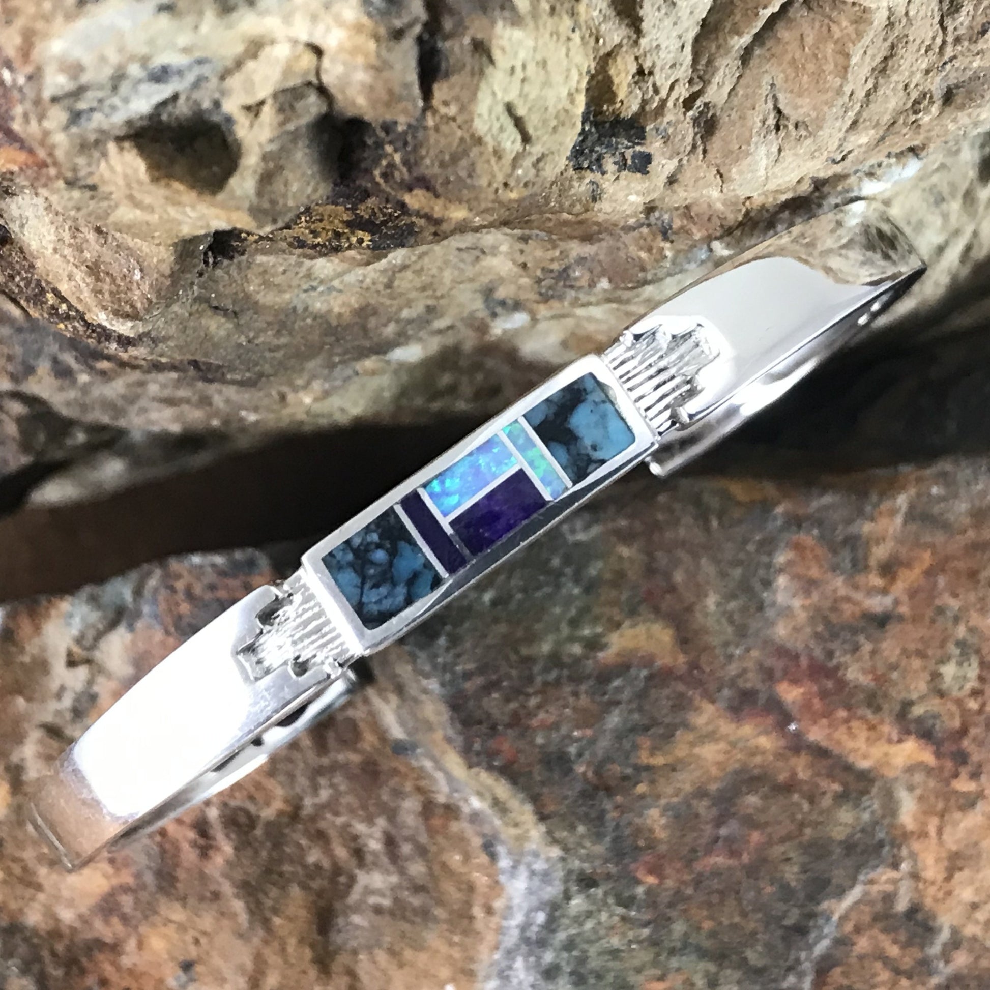 David Rosales Shalako Inlaid Sterling Silver Bracelet