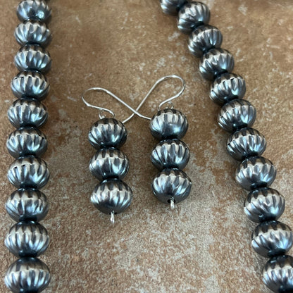 24" Navajo Pearls Sterling Silver Necklace & Earrings by Preston Haley