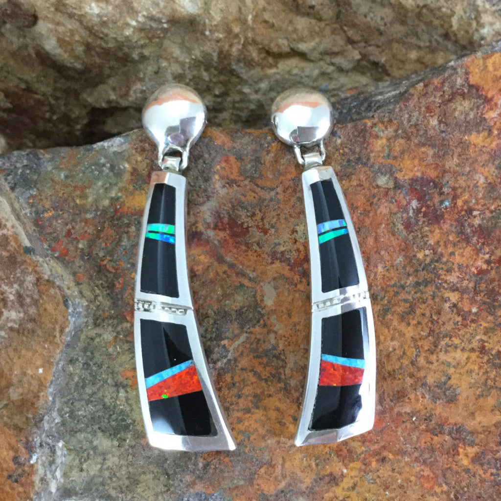 David Rosales Red Moon Inlaid Sterling Silver Earrings