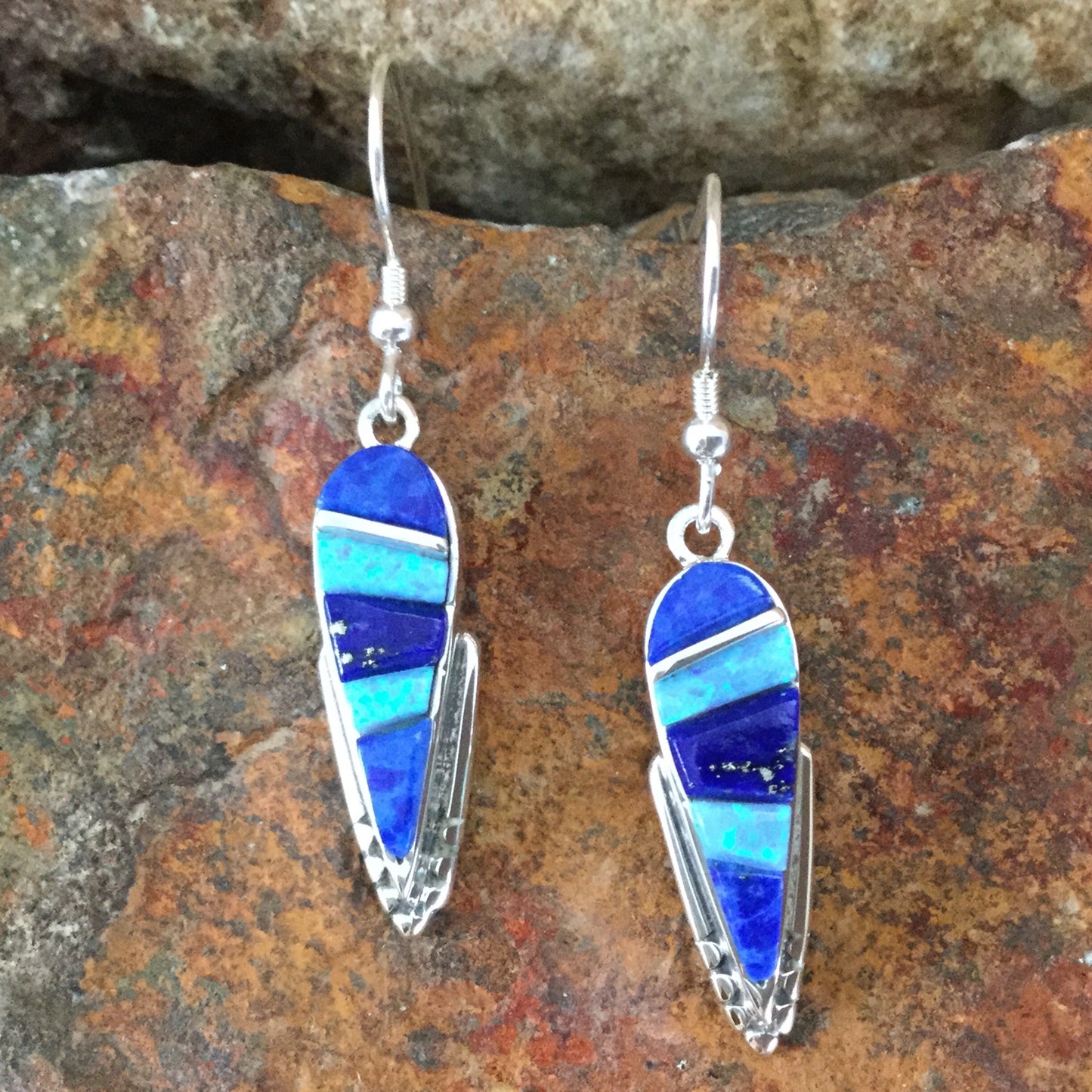 David Rosales Blue Sky Inlaid Sterling Silver Earrings Cobble