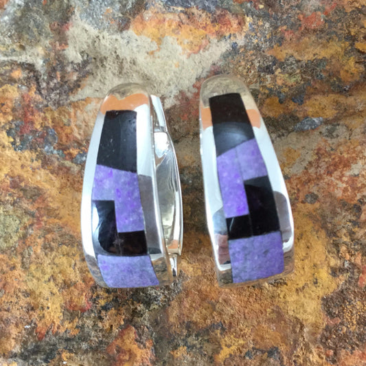 David Rosales Plum Crazy Inlaid Sterling Silver Earrings Huggie 