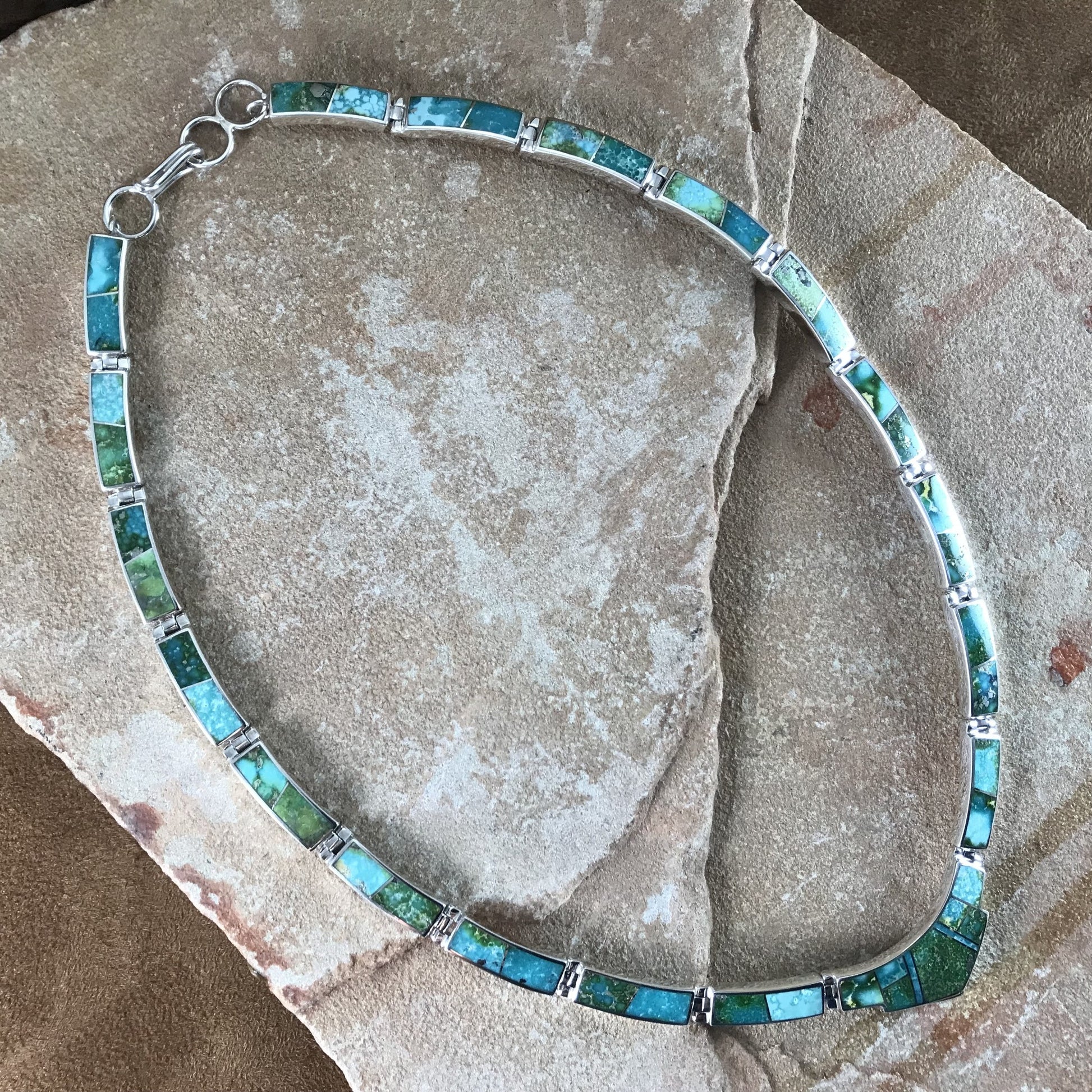 David Rosales Sonoran Gold Turquoise Inlaid Sterling Silver Necklace