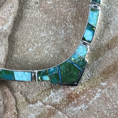 David Rosales Sonoran Gold Turquoise Inlaid Sterling Silver Necklace