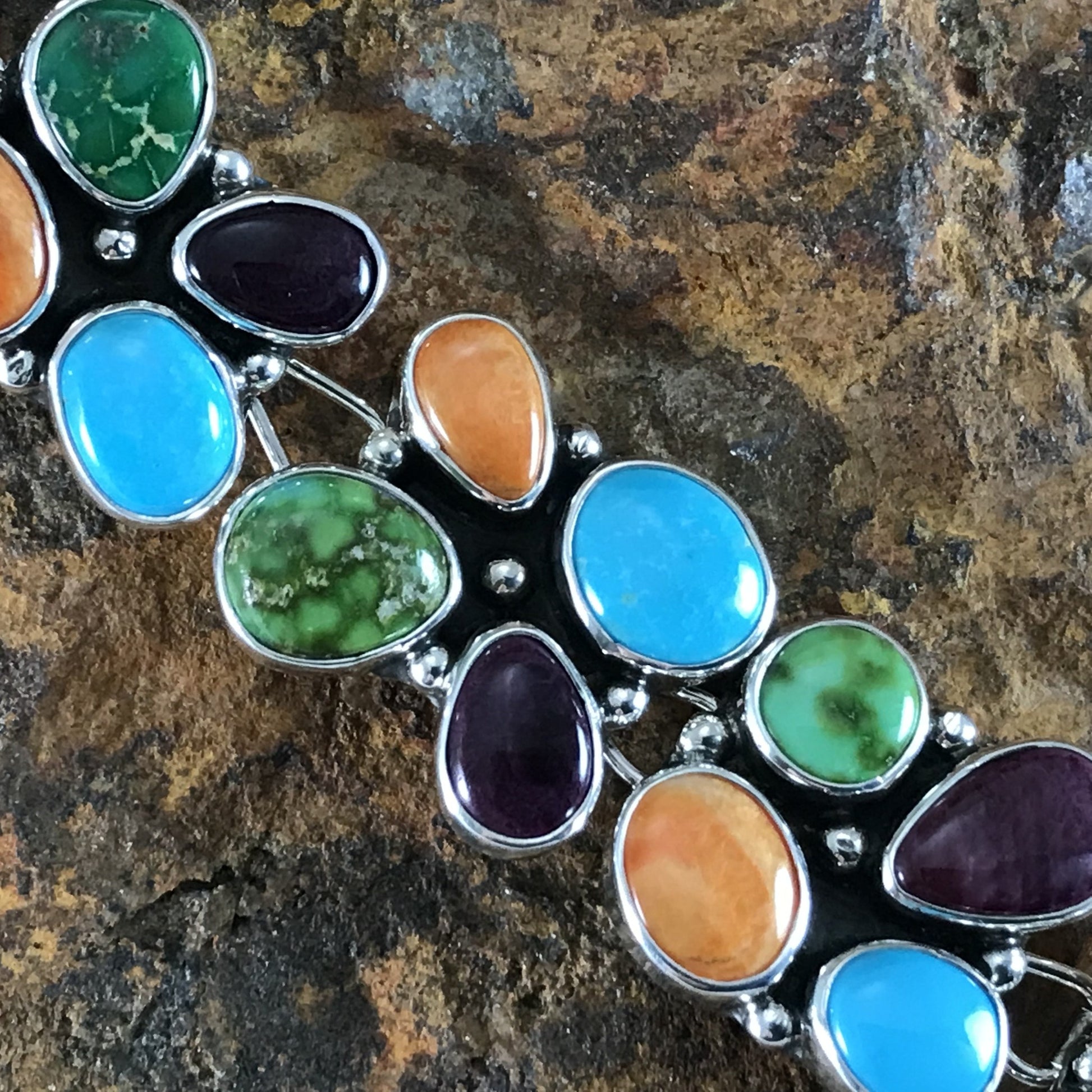 Multi-Stone Sterling Silver Link Bracelet by Lyle Piasso