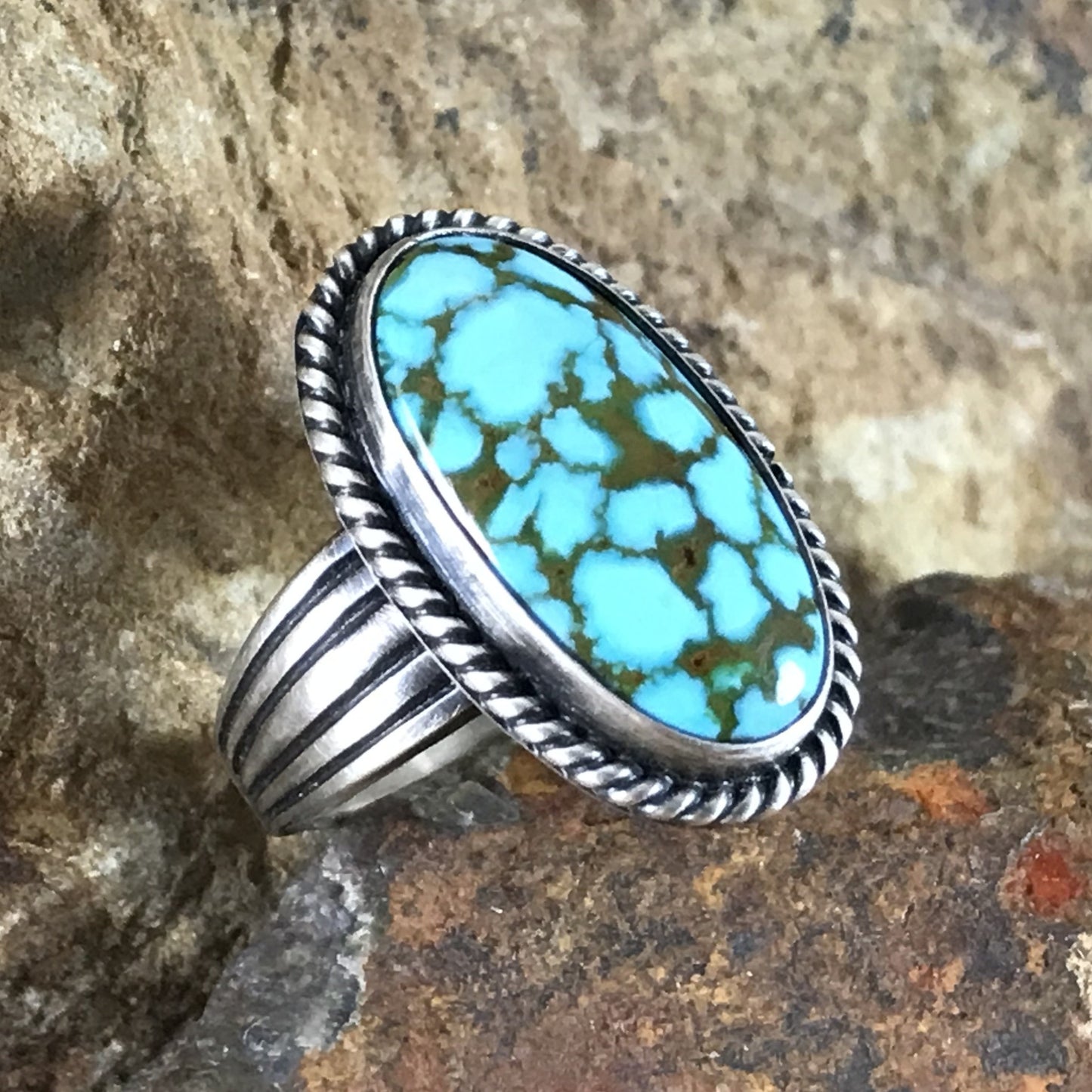 Kingman Turquoise Sterling Silver Ring by Murphy Platero - Size 7 1/2