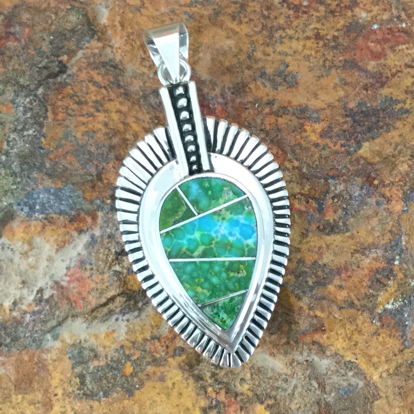 David Rosales Sonoran Gold Turquoise Inlaid Sterling Silver Pendant