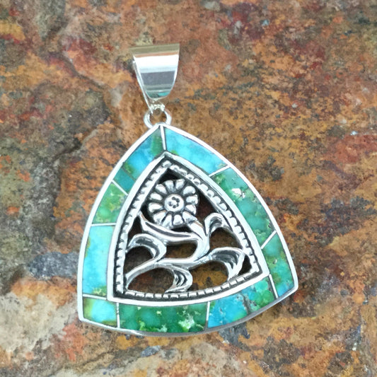 David Rosales Sonoran Gold Turquoise Inlaid Sterling Silver Pendant