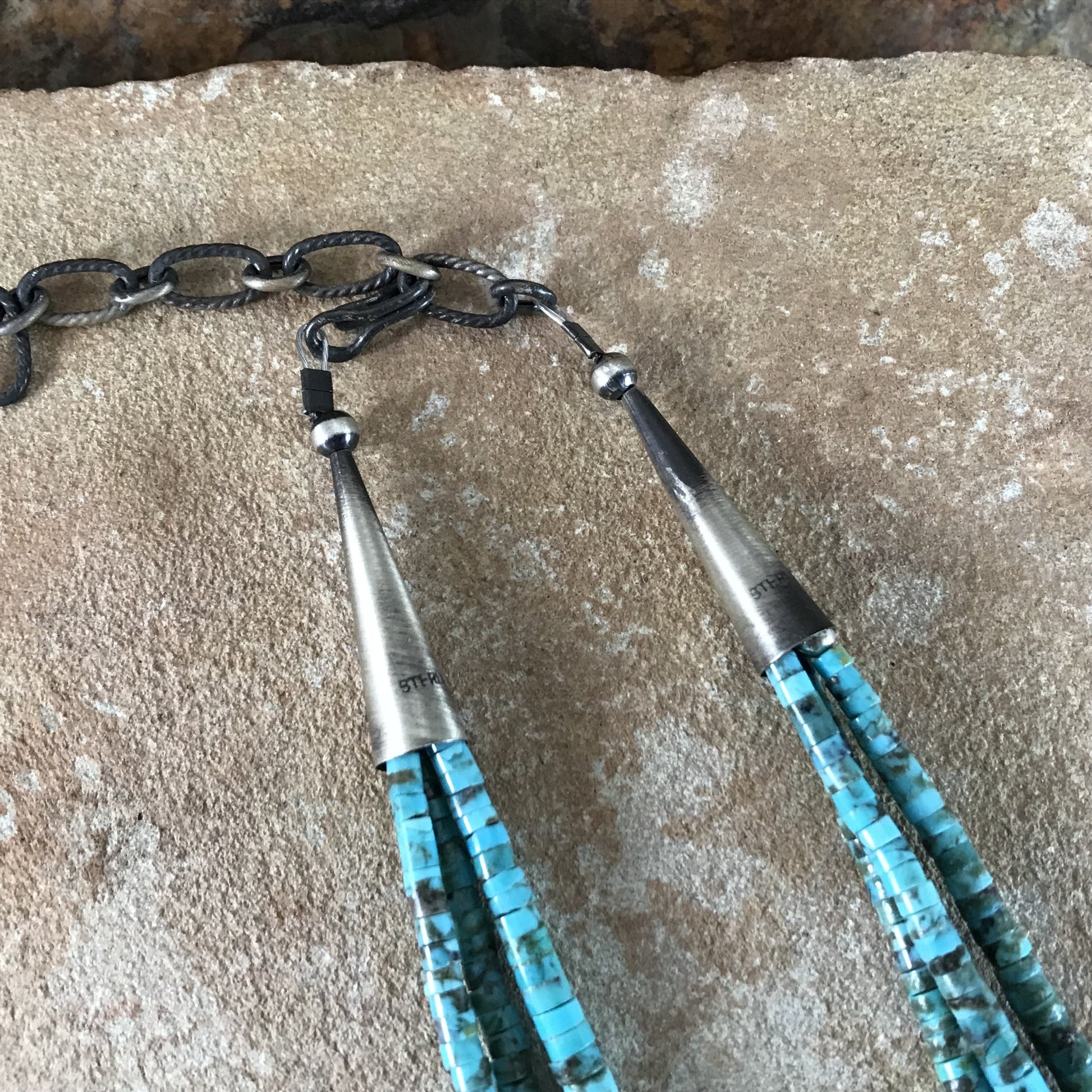 20" Three Strand Kingman Turquoise & Spiny Beaded Necklace by Daniel Coriz