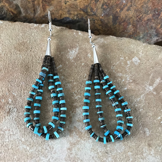 Kingman Turquoise & Heishi Two-Strand Beaded Earrings by Daniel Coriz