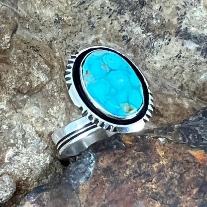 Web Kingman Turquoise Sterling Silver Ring by Wil Denetdale - Size 6.5 Adj.