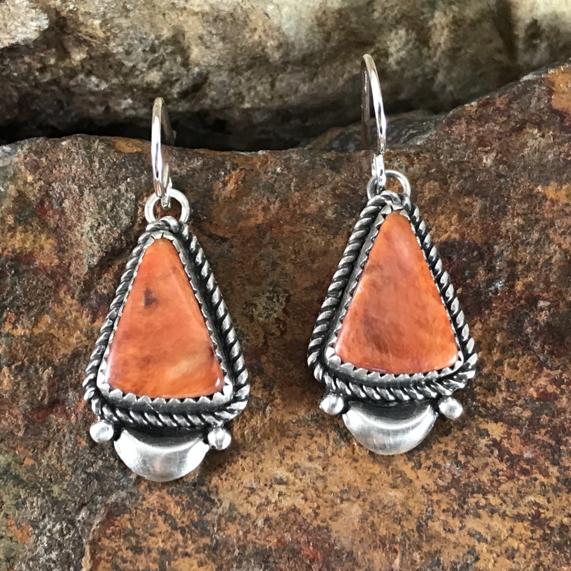 Orange Spiny Oyster Sterling Silver Earrings by Mary Tso