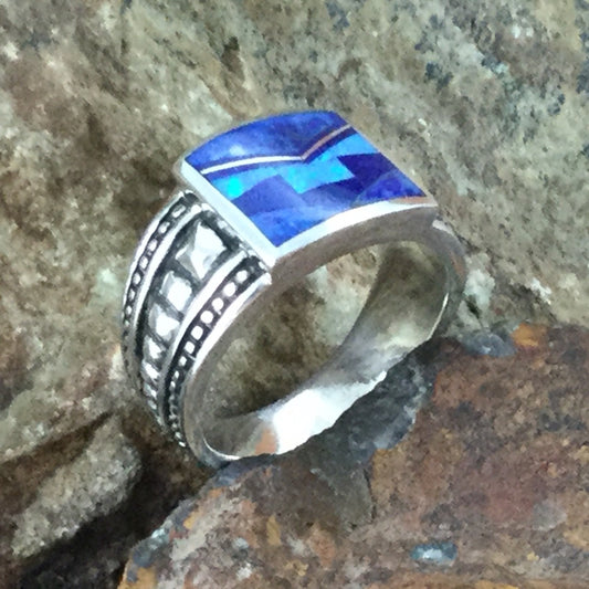 David Rosales Blue Sky Fancy Inlaid Sterling Silver Ring