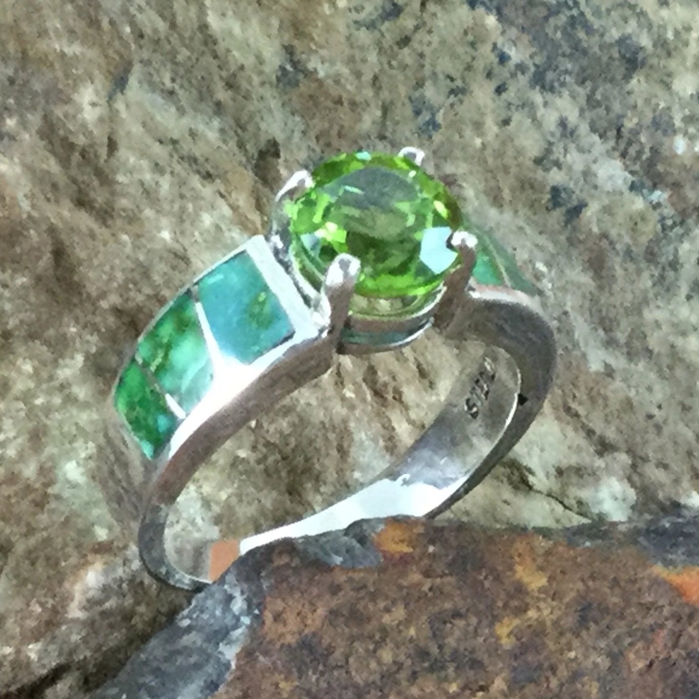 David Rosales Sonoran Gold Inlaid Sterling Silver Ring w/ Peridot