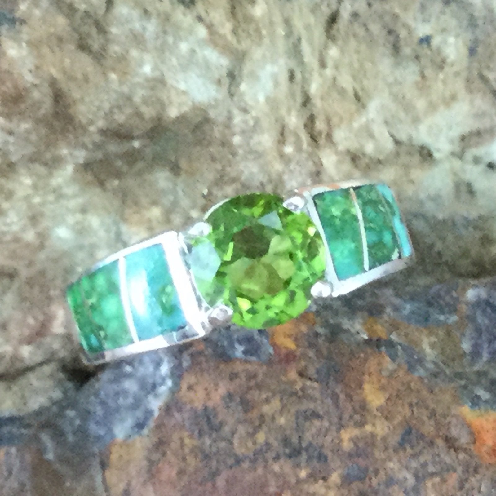 David Rosales Sonoran Gold Inlaid Sterling Silver Ring w/ Peridot