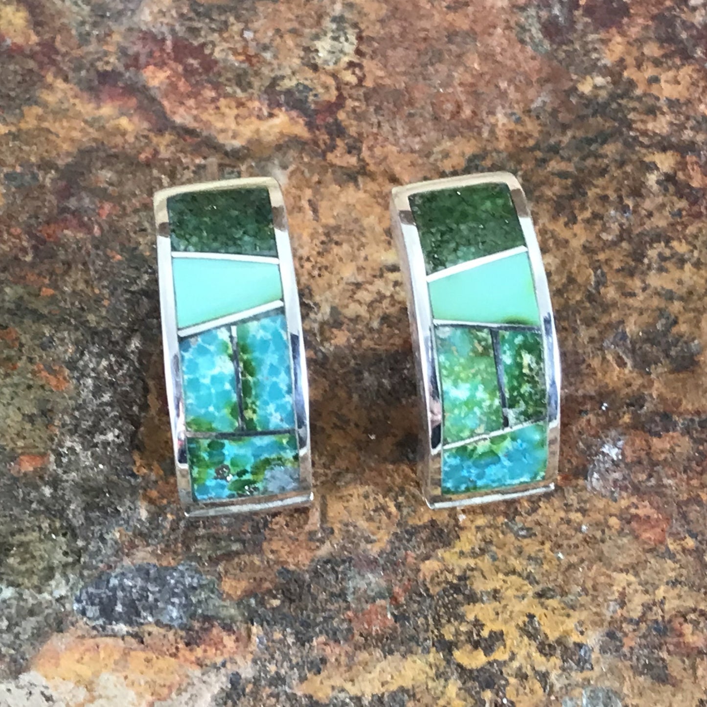 David Rosales Sonoran Gold Turquoise Inlaid Sterling Silver Earrings