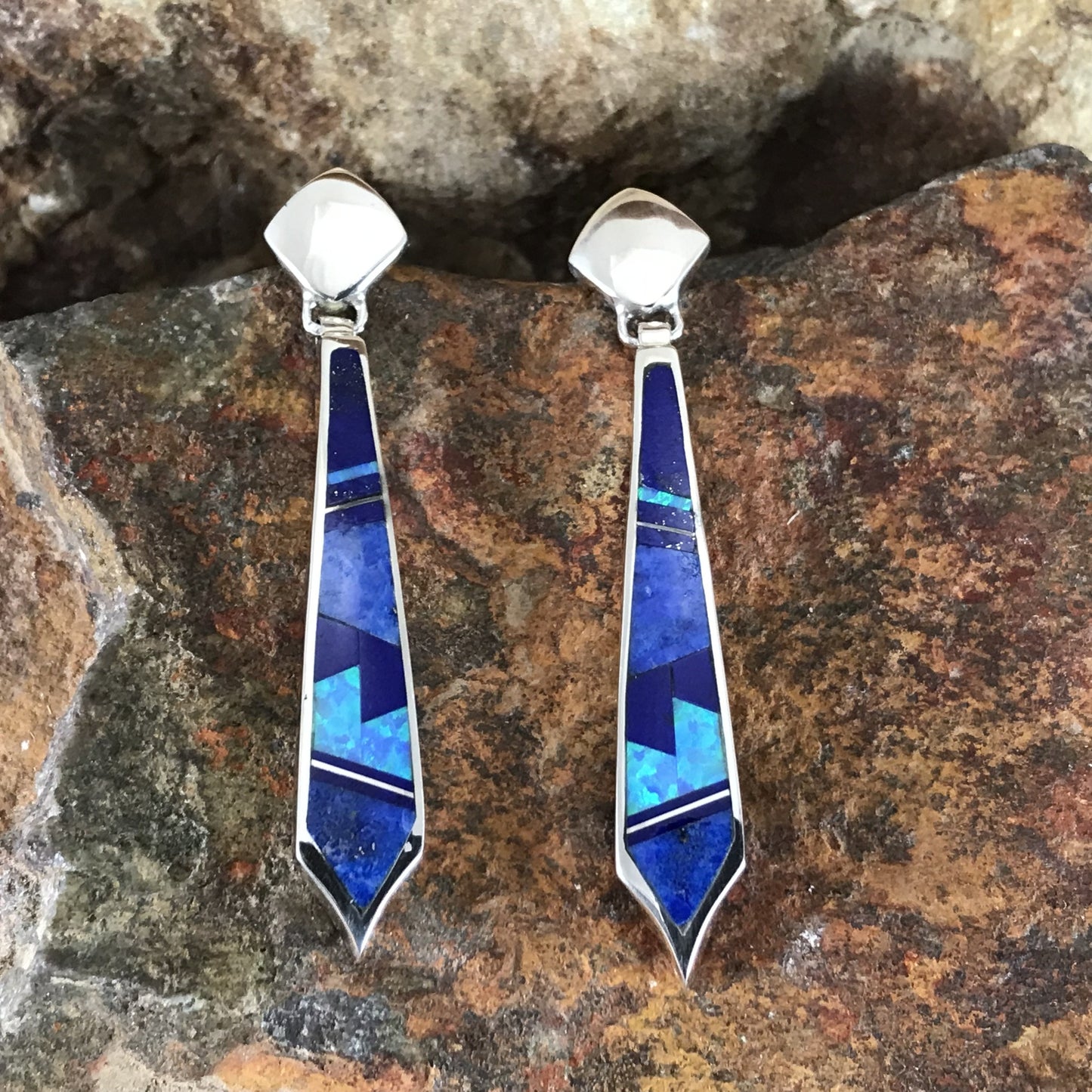 David Rosales Blue Sky Fancy Inlaid Sterling Silver Earrings