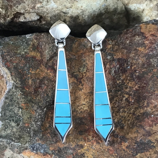 David Rosales Arizona Blue Inlaid Sterling Silver Earrings