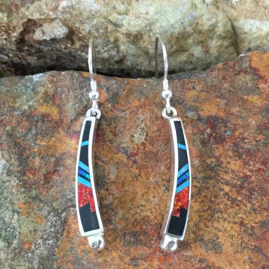 David Rosales Red Moon Fancy Inlaid Sterling Silver Earrings