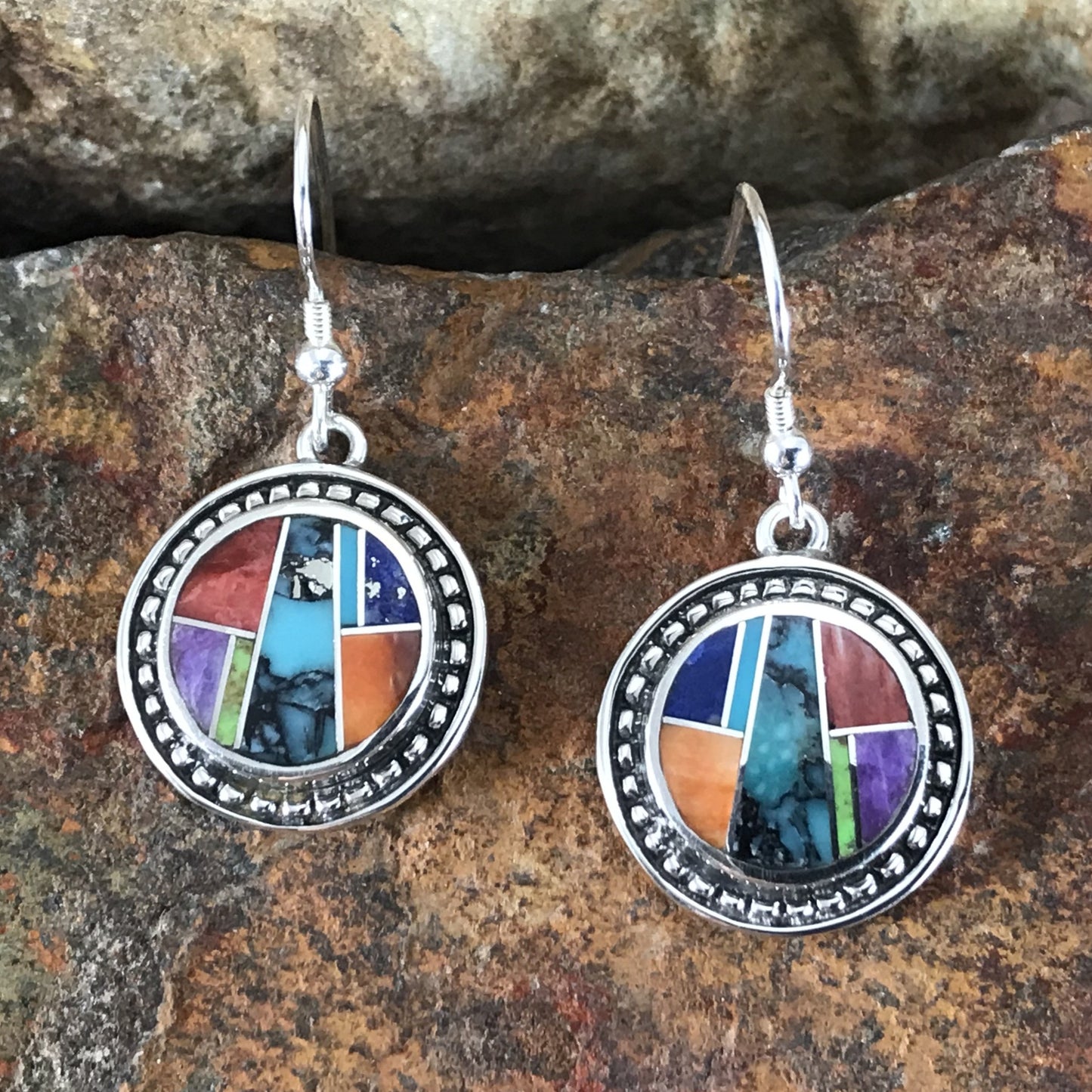 David Rosales Indian Summer Inlaid Sterling Silver Earrings