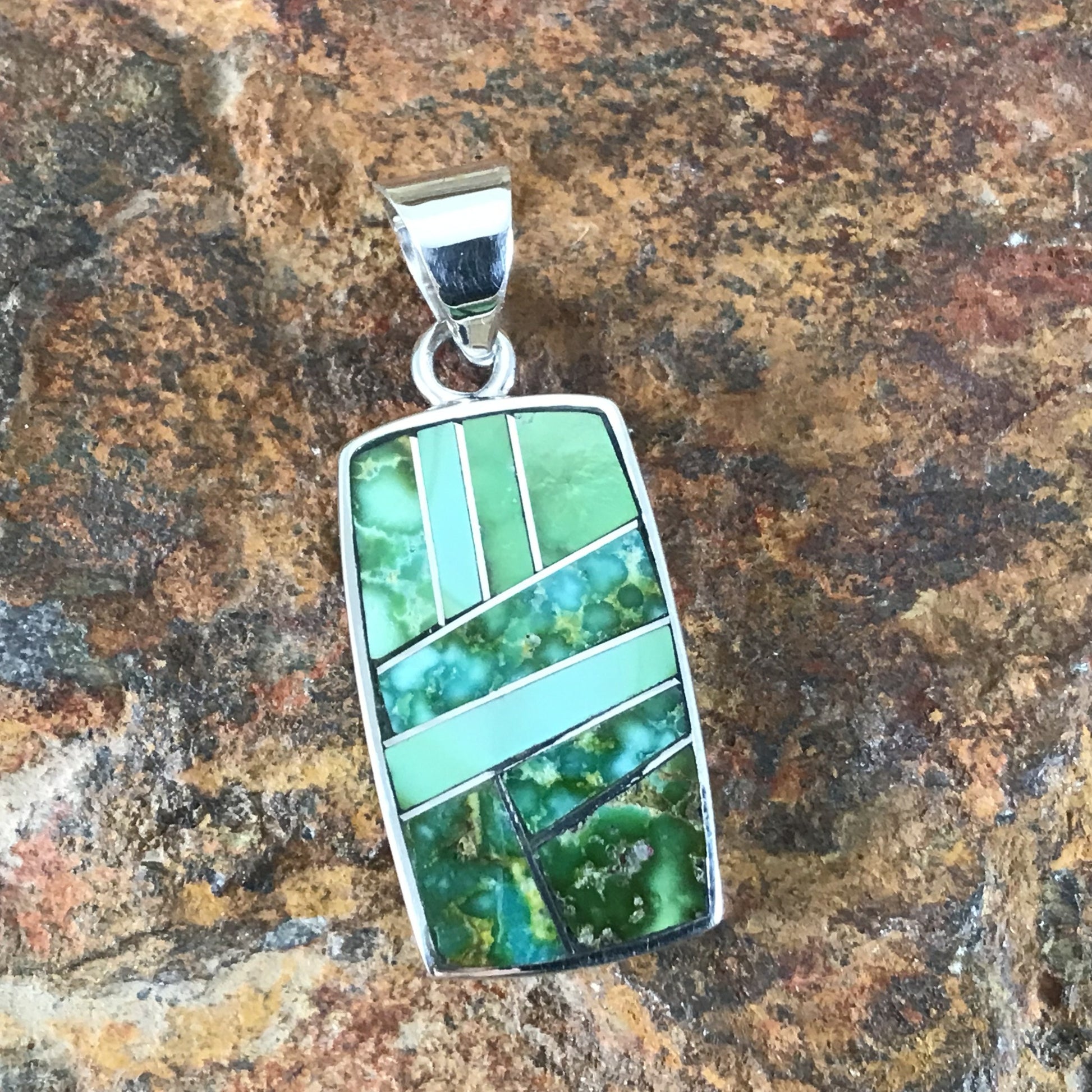 David Rosales Sonoran Gold Turquoise Inlaid Sterling Silver Pendant