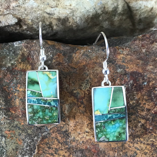 David Rosales Sonoran Gold Turquoise Inlaid Sterling Silver Earrings