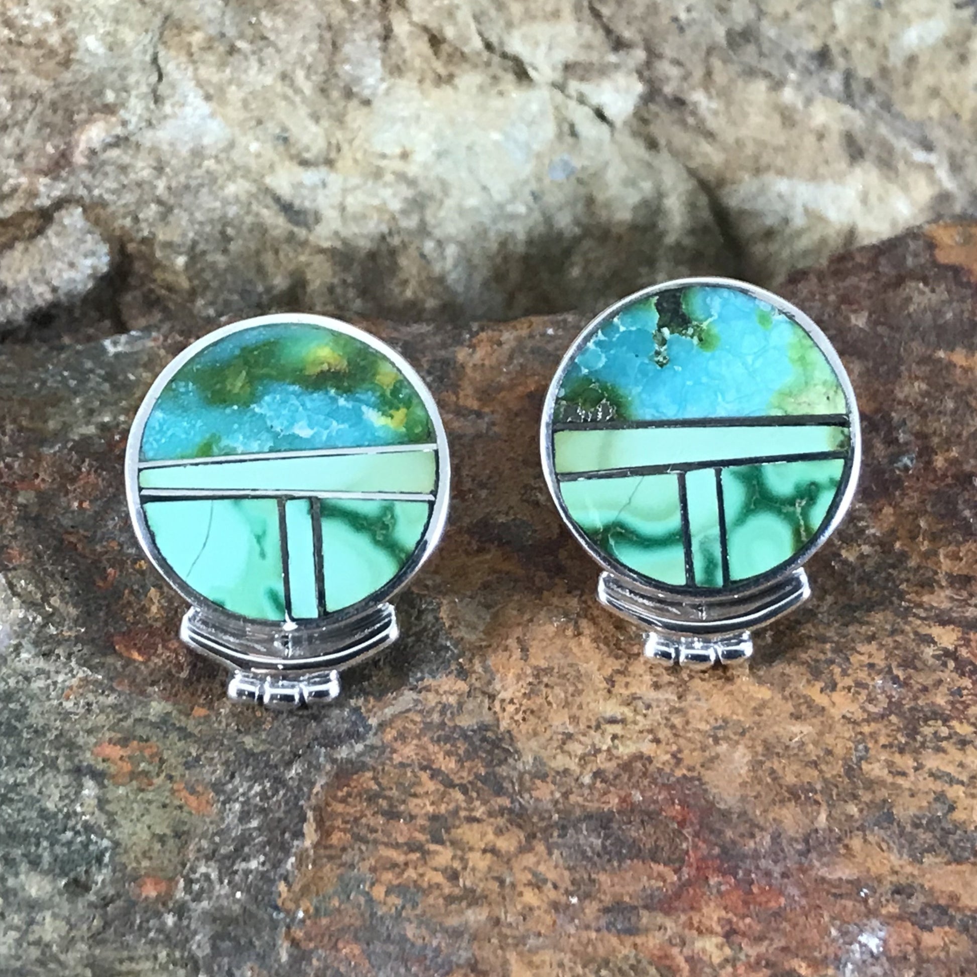 David Rosales Sonoran Gold Turquoise Inlaid Sterling Silver Earrings