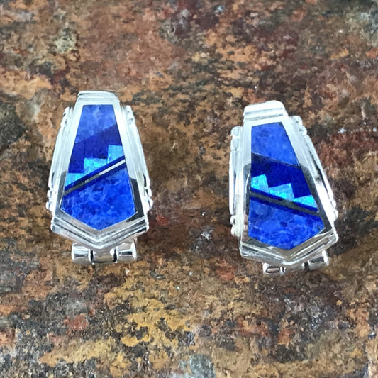 David Rosales Blue Sky Inlaid Sterling Silver Earrings Huggie