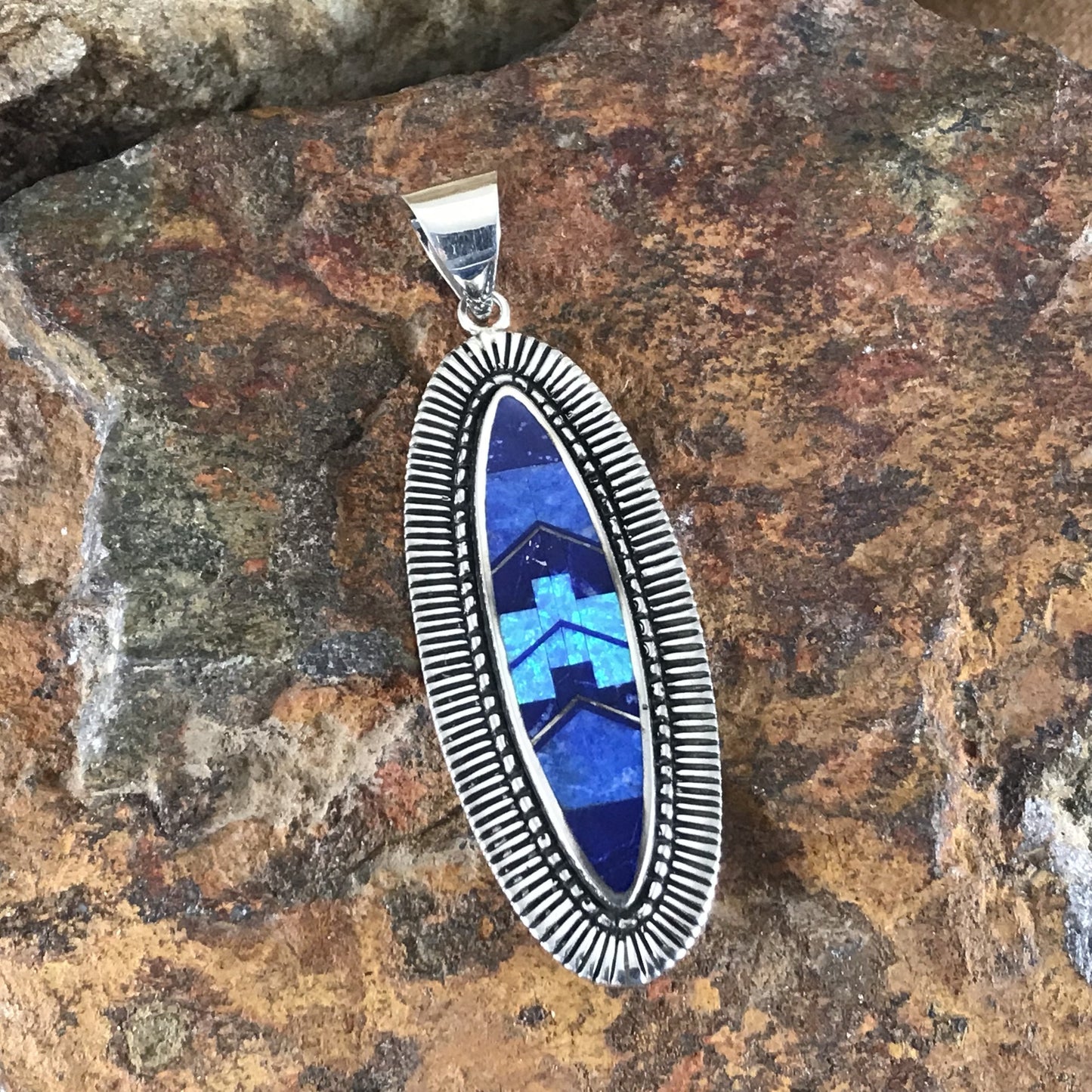 David Rosales Blue Sky Fancy Inlaid Sterling Silver Pendant