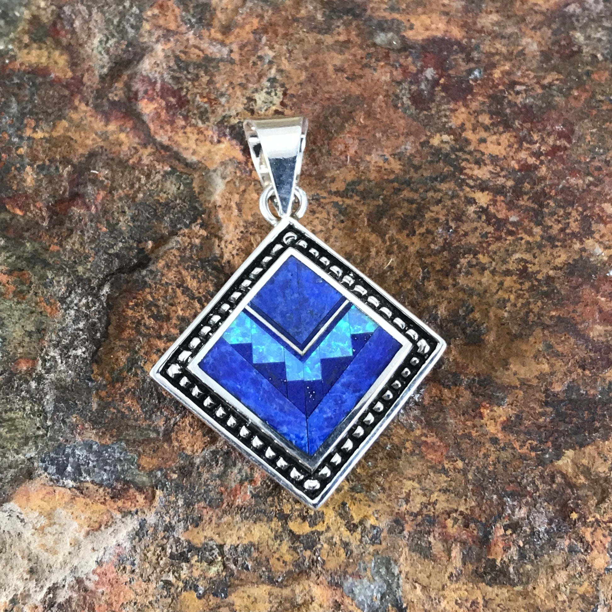 David Rosales Blue Sky Fancy Inlaid Sterling Silver Pendant