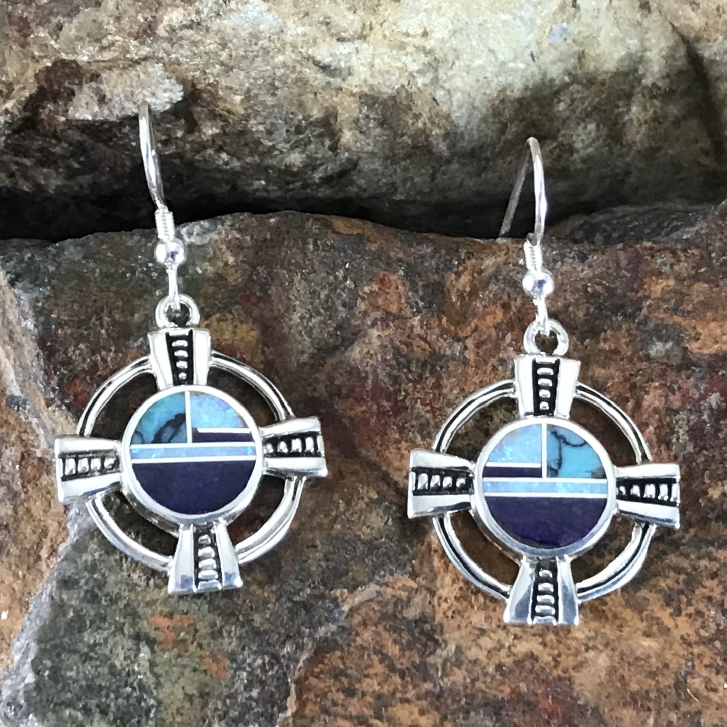 David Rosales Shalako Inlaid Sterling Silver Earrings