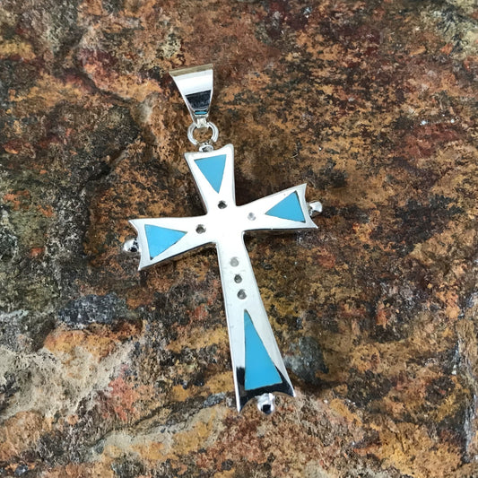 David Rosales Arizona Blue Inlaid Sterling Silver Pendant Cross