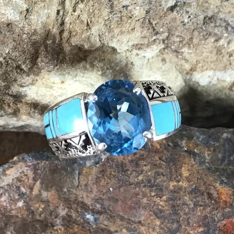 David Rosales Arizona Blue Inlaid Sterling Silver Ring w/ Blue Topaz