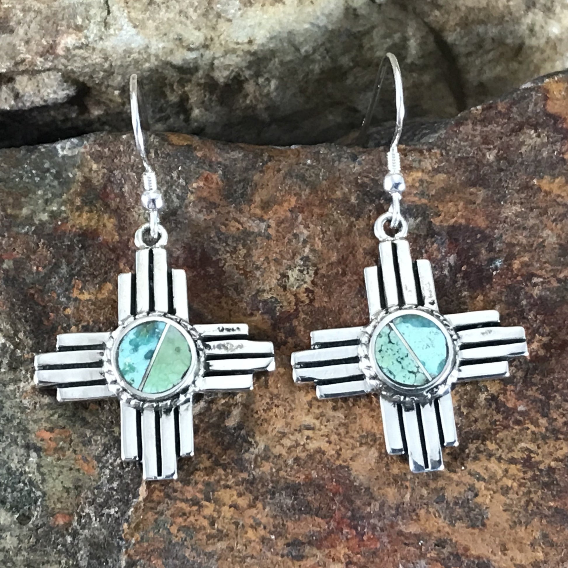 David Rosales Sonoran Gold Turquoise Inlaid Sterling Silver Earrings