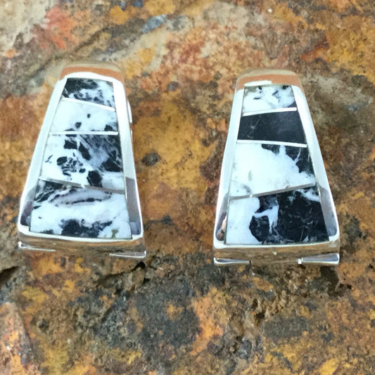 David Rosales White Buffalo Inlaid Sterling Silver Earrings Huggie