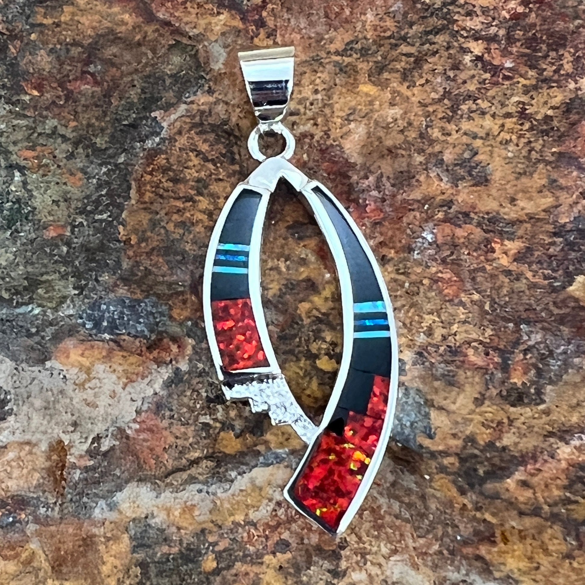 David Rosales Red Moon Inlaid Sterling Silver Pendant