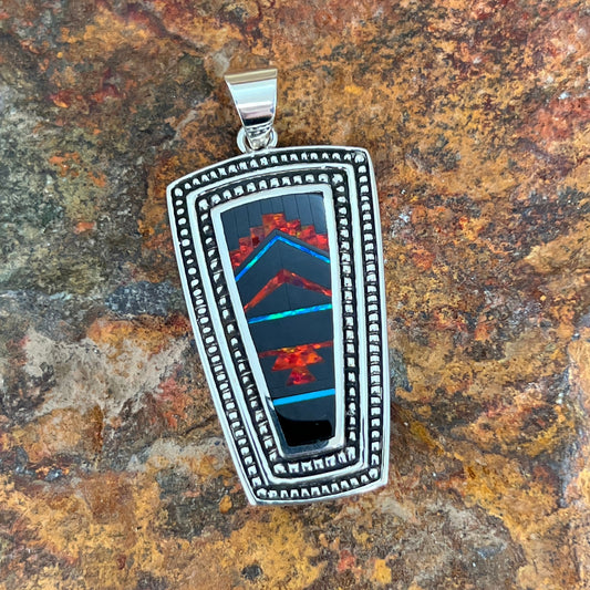 David Rosales Red Moon Inlaid Sterling Silver Pendant