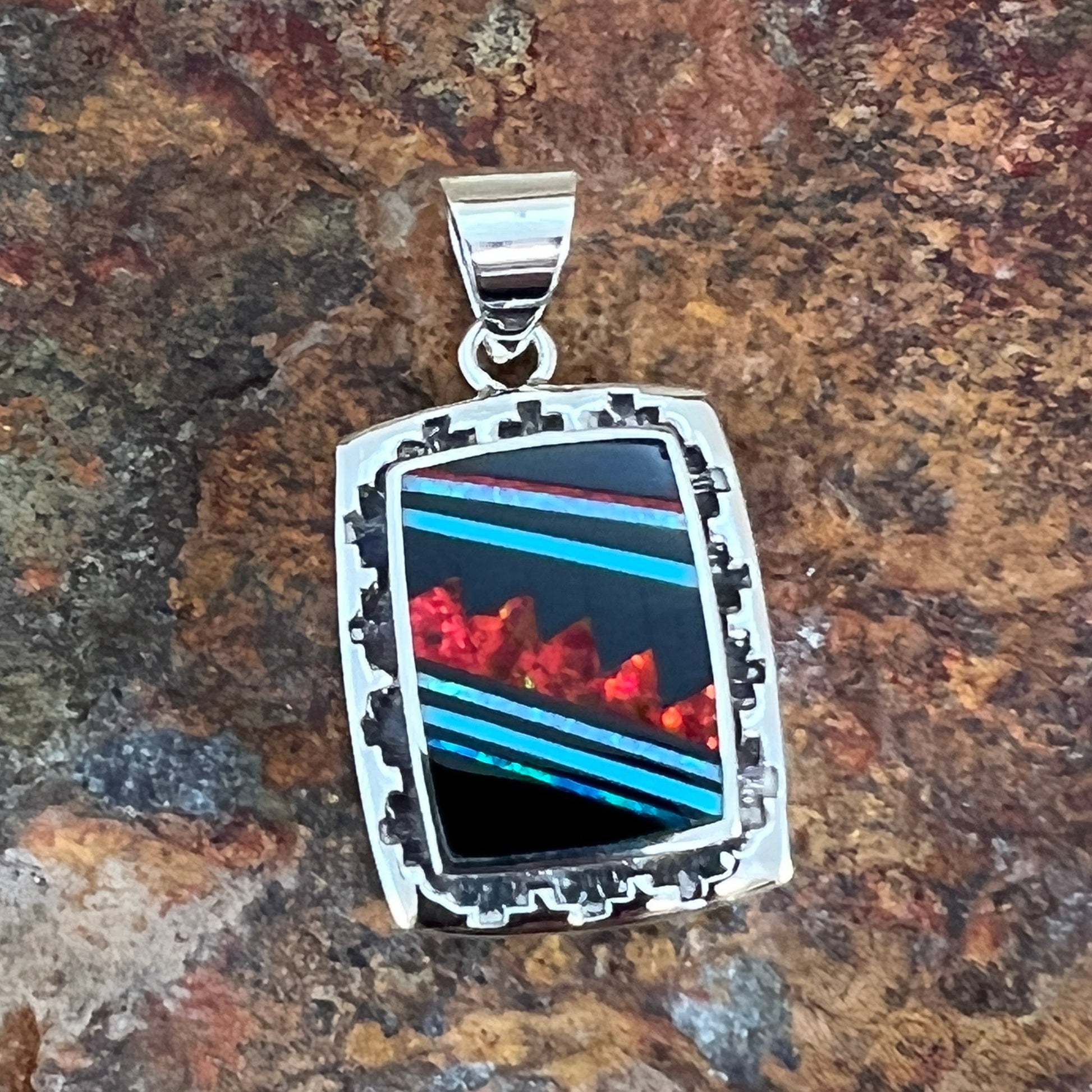 David Rosales Red Moon Inlaid Sterling Silver Pendant