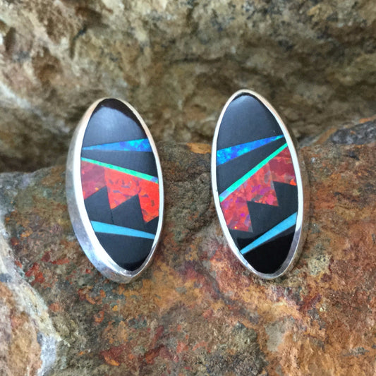 David Rosales Red Moon Inlaid Sterling Silver Earrings