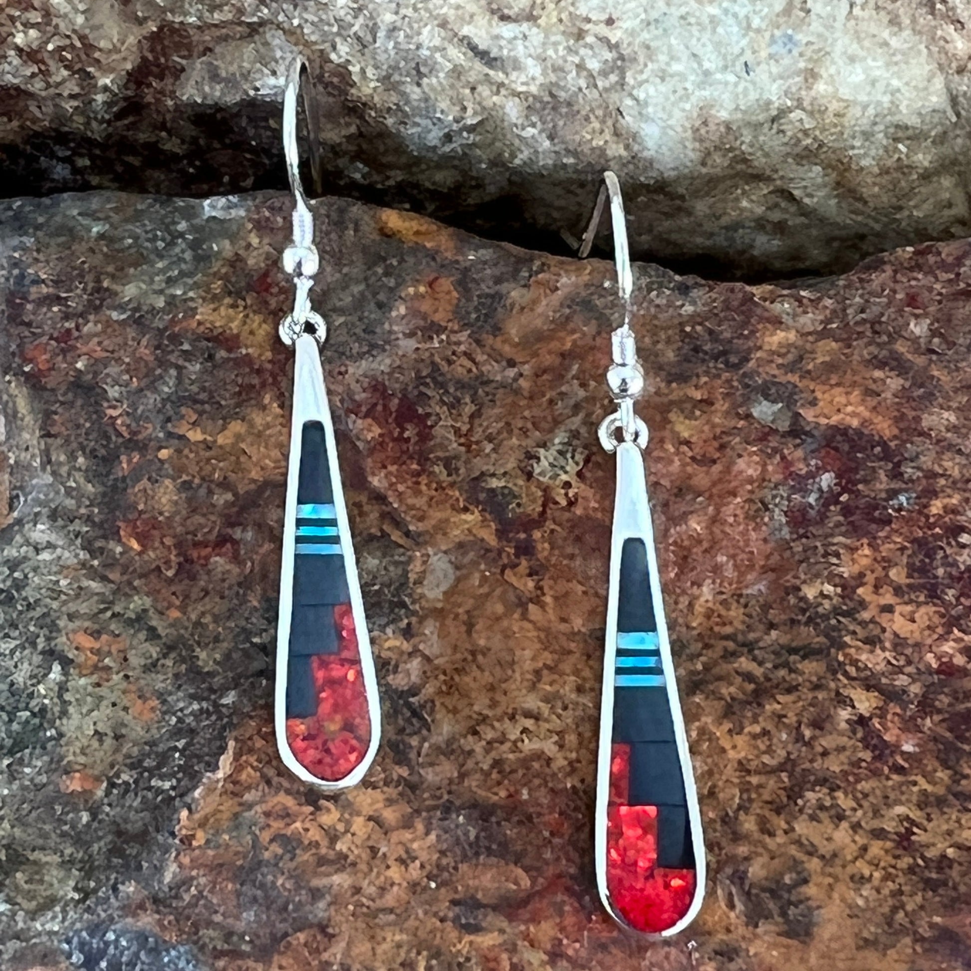 David Rosales Red Moon Inlaid Sterling Silver Earrings