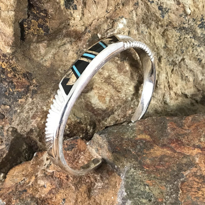 David Rosales Turquoise Creek Inlaid Sterling Silver Bracelet